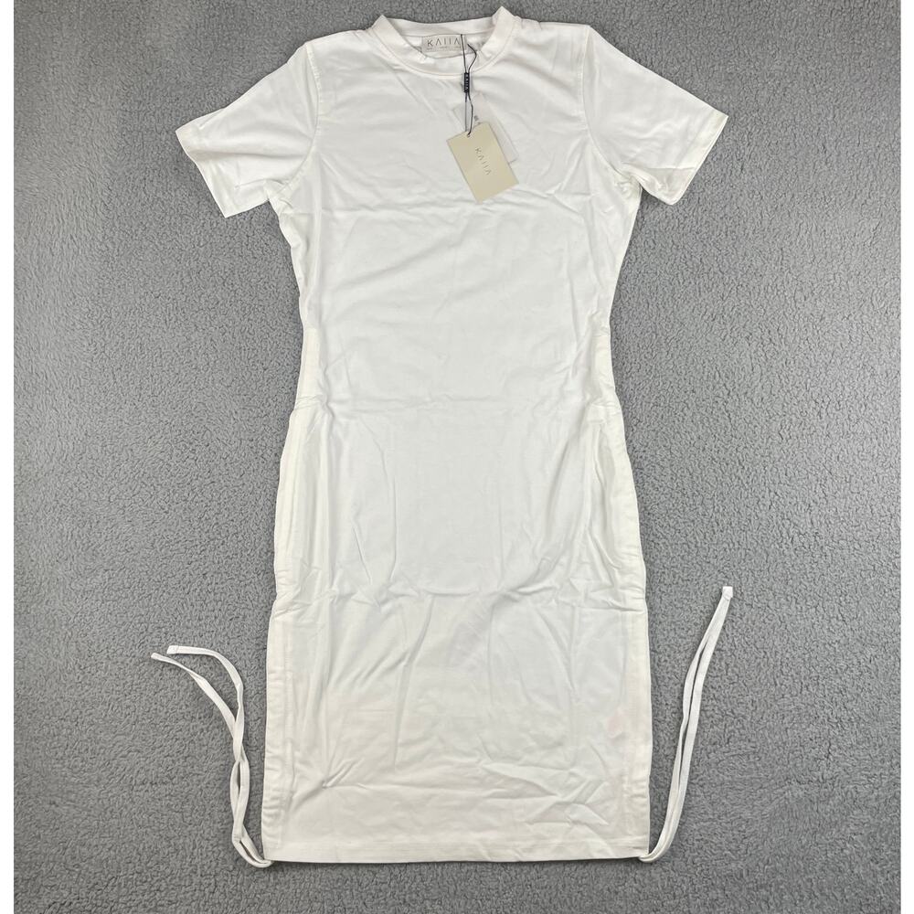 Kaiia Women's US 6 White Polyester Cotton Elastane Bodycon Mini T-Shirt Dress